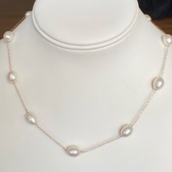 14K ROSE Gold Filled AAA White Pearl Necklace - 17 1/2 Inches Long - Picture 3 of 9